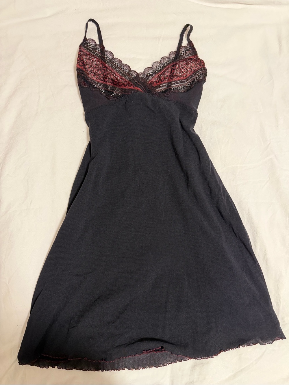 Donna Karan Black Slip with Burgundy Lace Bodice
